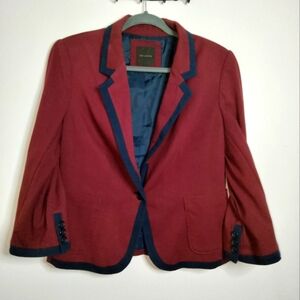 The Limited (Size L) Dark Red & Navy Blue Trim Button 3/4 Sleeve Blazer Jacket